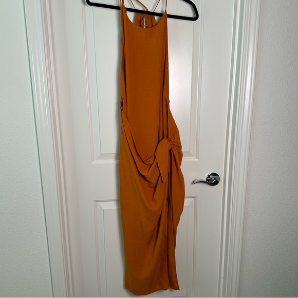 Lulus Malaga Moment Rust Orange faux wrap dress size L - Picture 2 of 7